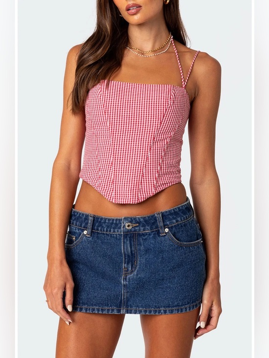 Edikted Tops - Edikted Pippa Gingham Lace-Up Back Corset Top